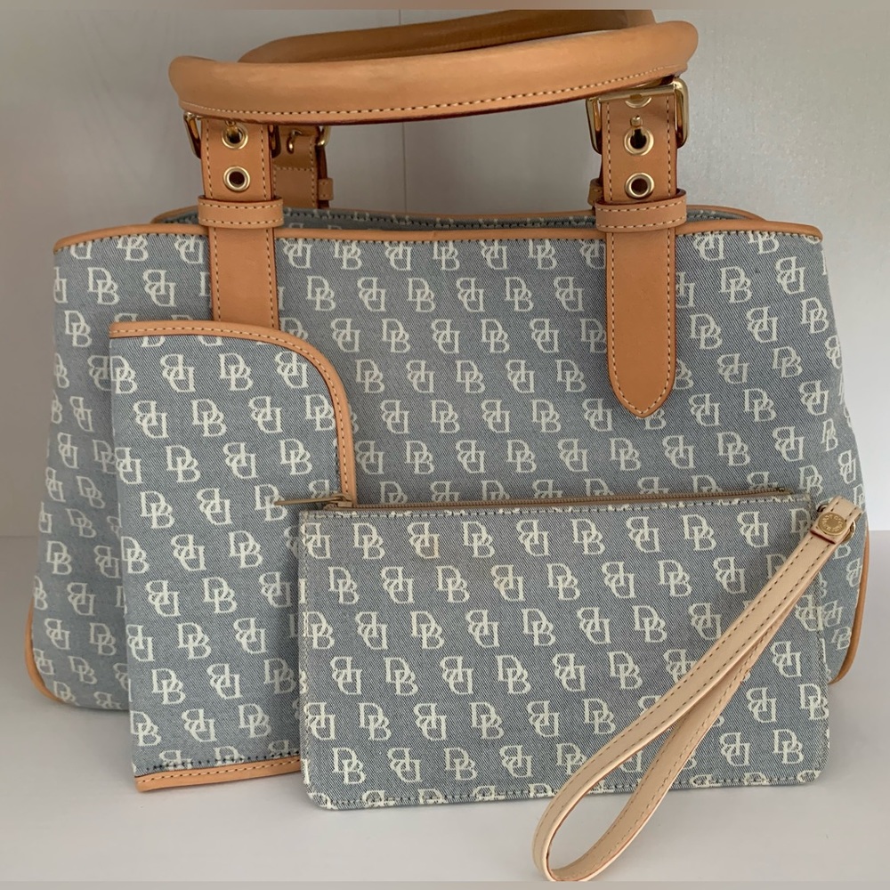 Dooney & Bourke Signature Handbag with Eyeglass case & Wristlet.
